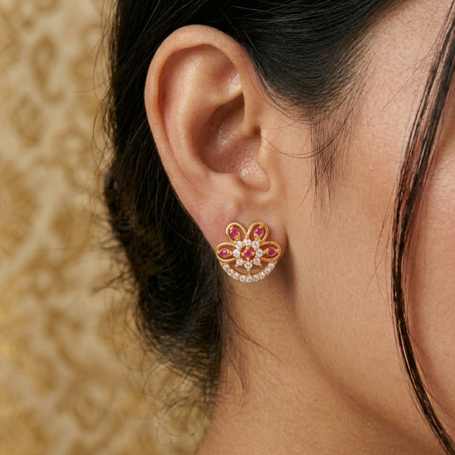 Floral Red Ruby Stone earring