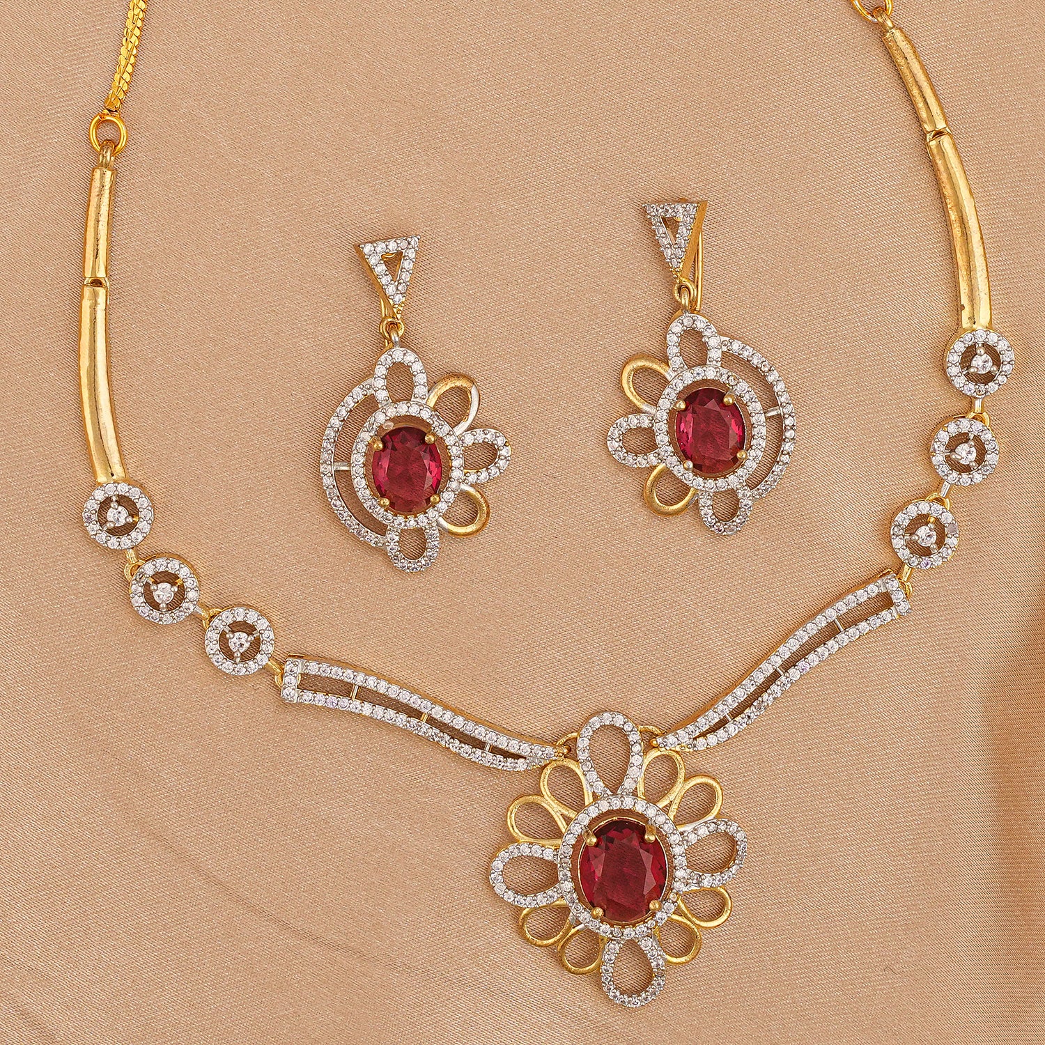 Ruby Glow Diamond Necklace Set