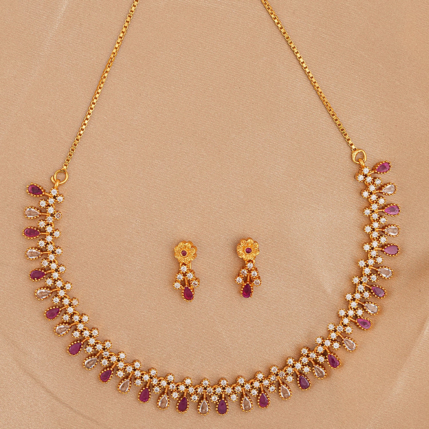 Festive Gold Beaded Floral Necklace Set