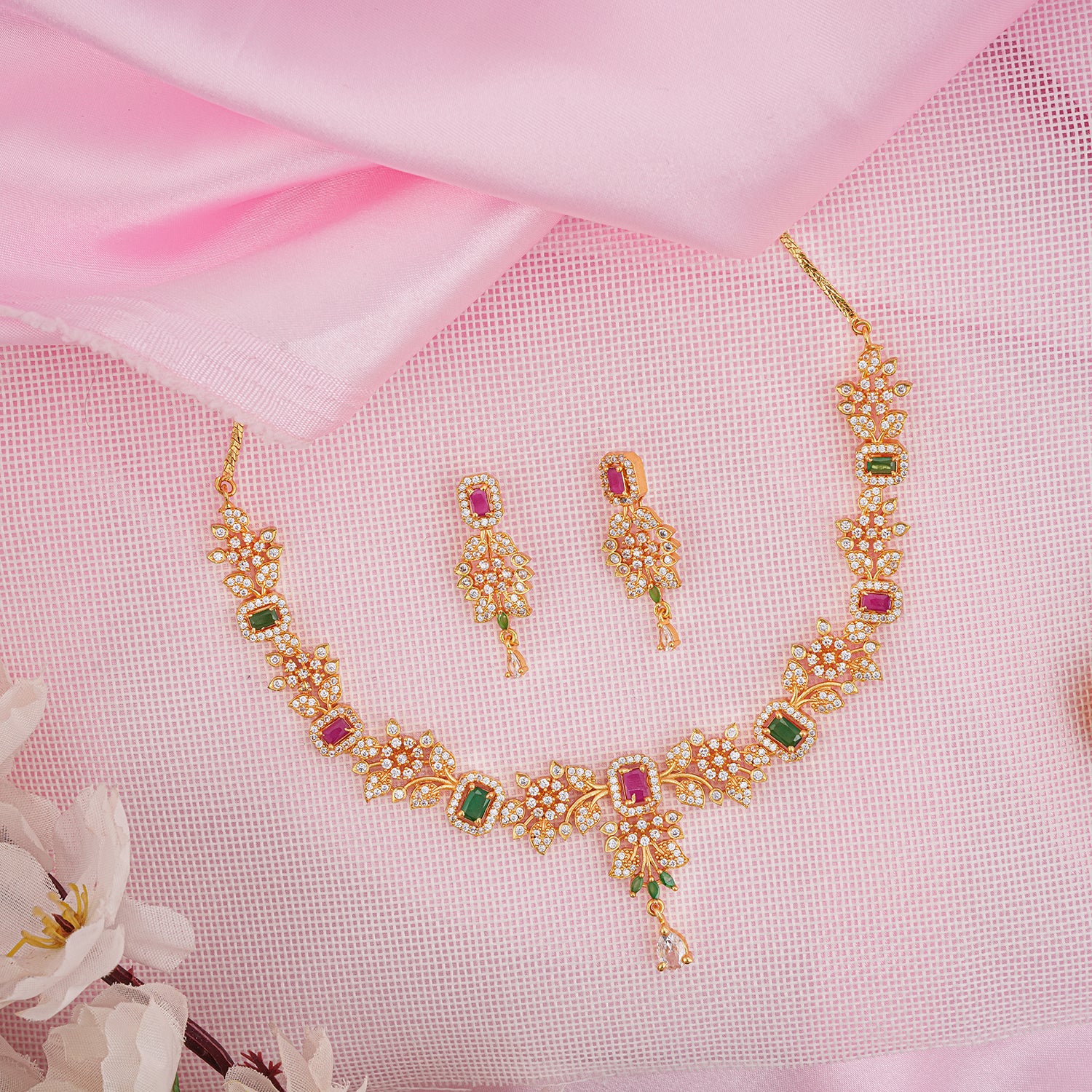 Multicolor Necklace Set With American Diamond Zirconia