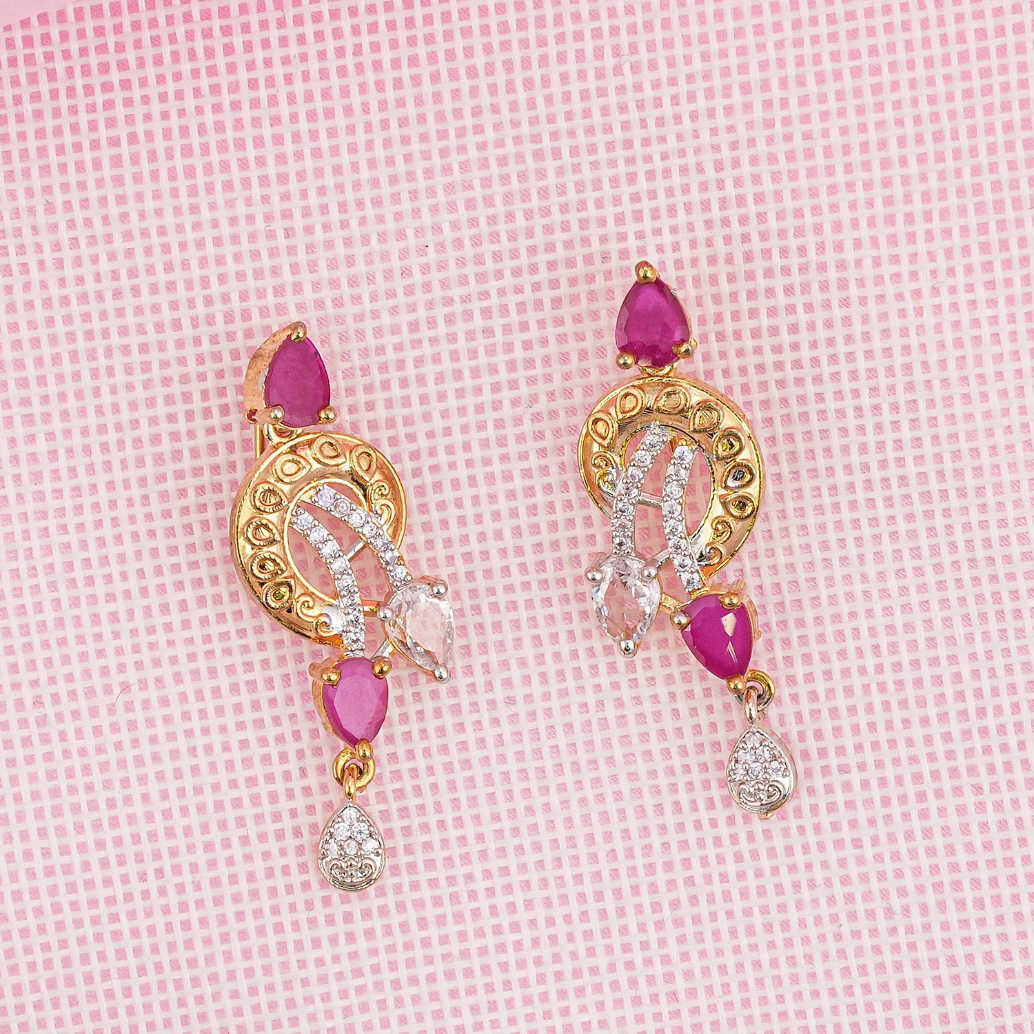 American Diamond Zirconia Ruby Drops Necklace Set
