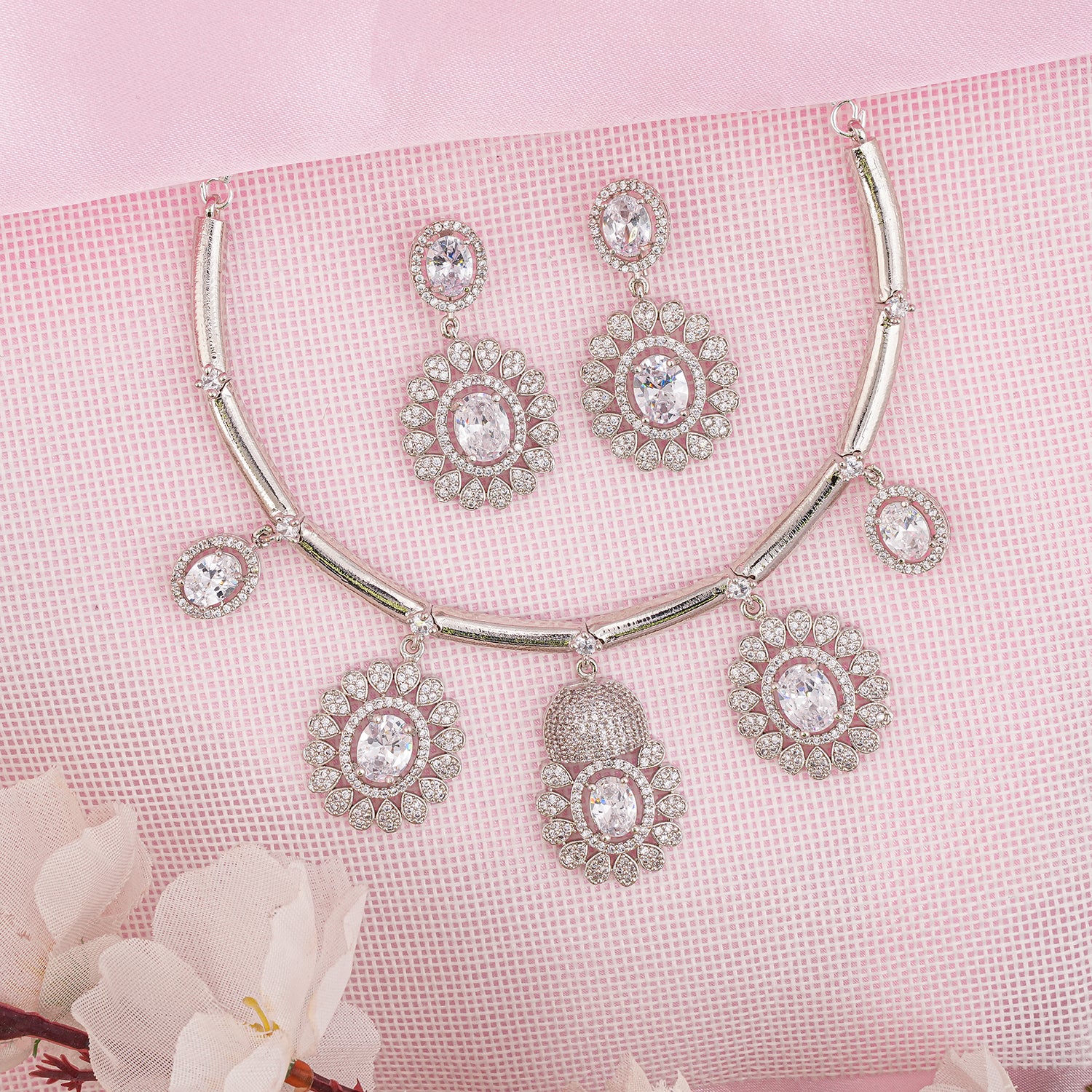 American Diamond Zirconia Layered Necklace Set