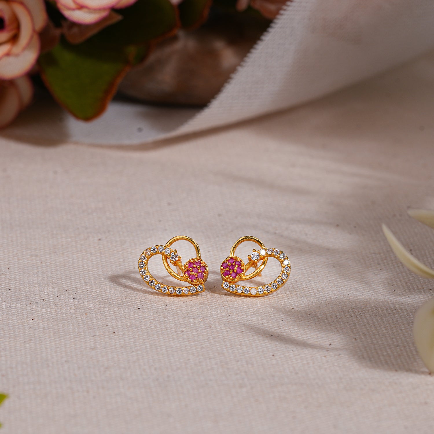 Heart red stone earring