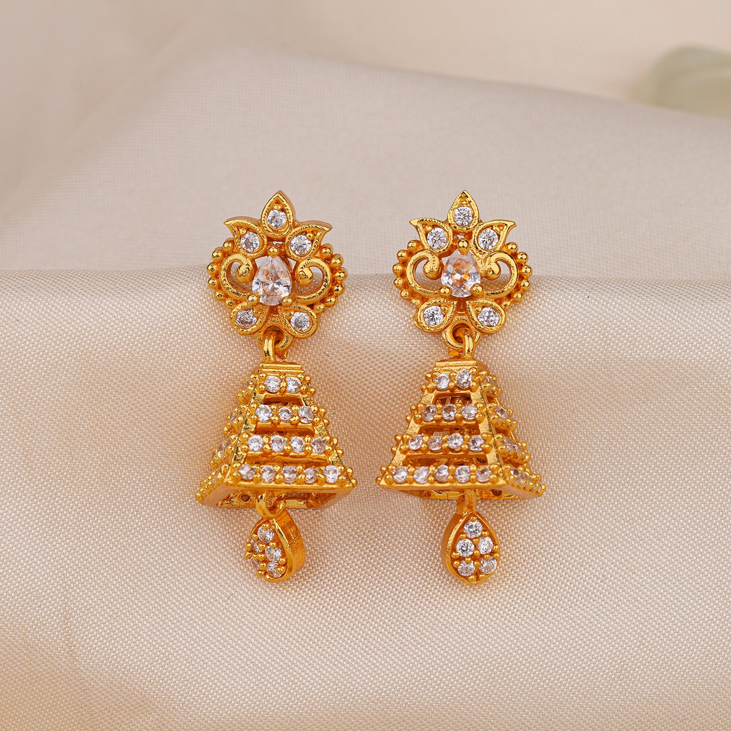 Kisona 22k Gold-Plated Handcrafted Kundan & Enamel Peacock Design Jhumka Earring