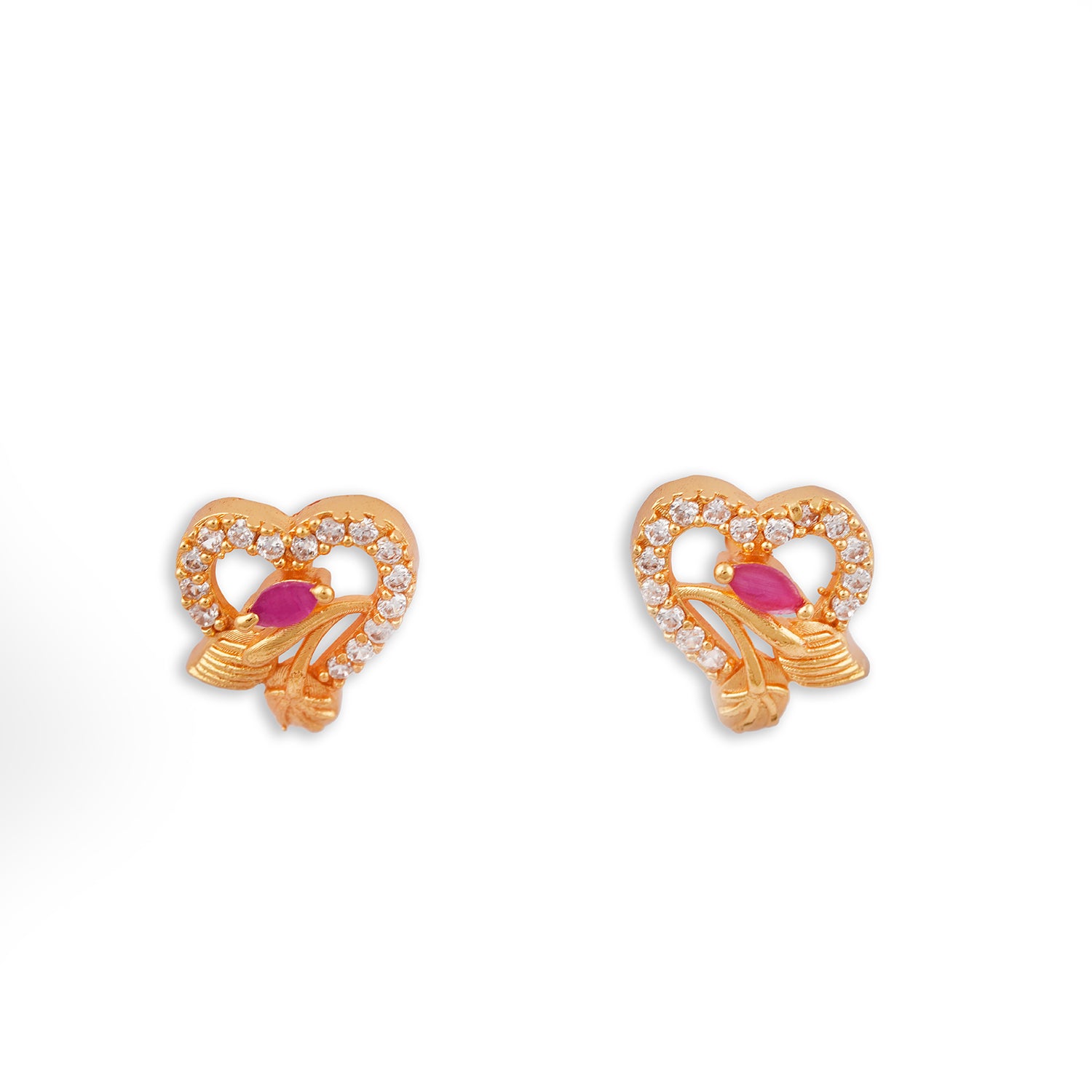 Heart Gold red stone earring